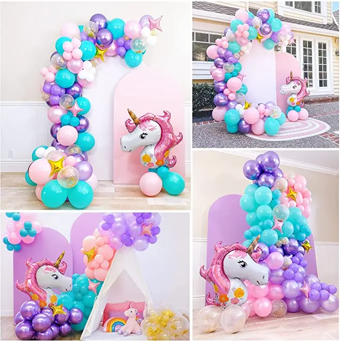 Kit de guirnalda de Globos rosa p&uacute;rpura, arco de Globos de unicornio, vajilla desechable, decoraci&oacute;n de fiesta de cumplea&ntilde;os de boda, Globos de decoraci&oacute;n para Baby Shower-3