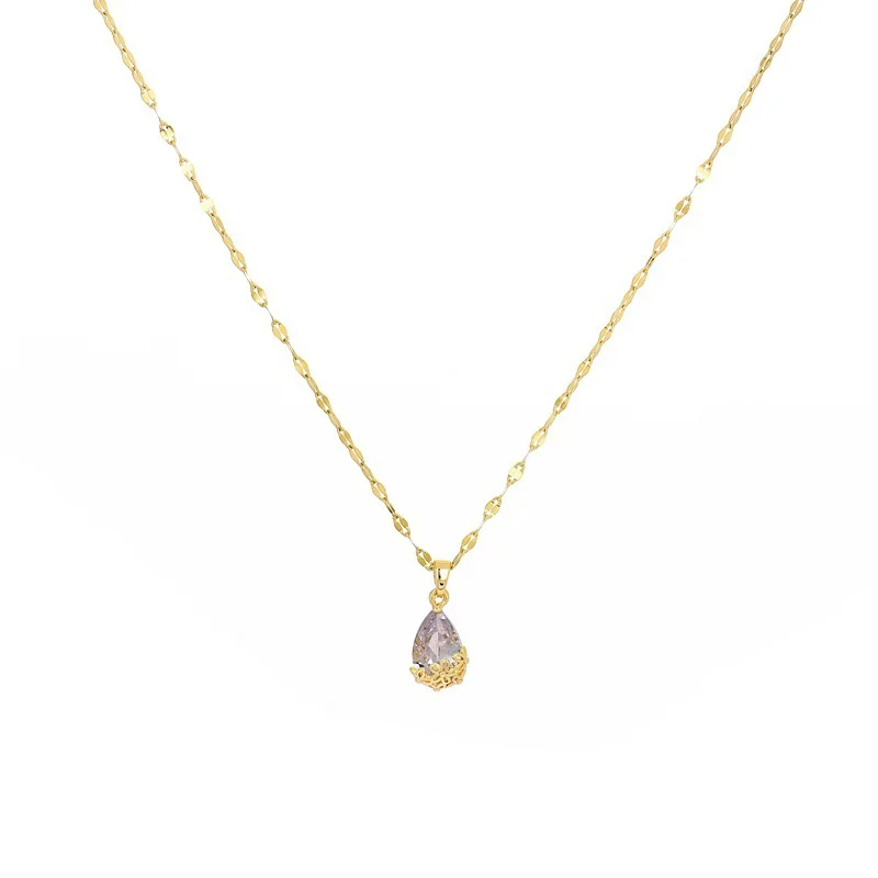 

2021 Fashion Zirconia Waterdrop Pendant Necklace Stainless steel Chain For Women Girls Crystal Charms Choker Jewelry Party Gifts