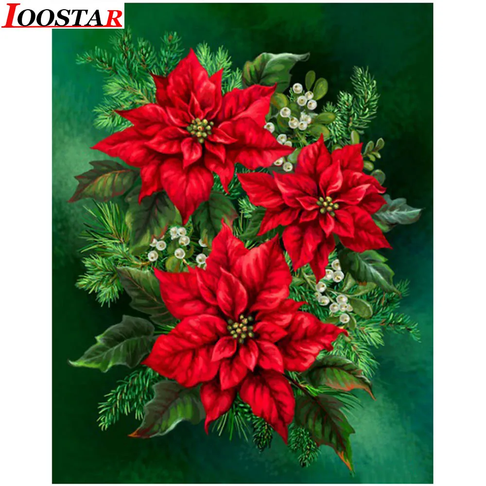 Алмазная 5D картина сделай сам красные рождественские цветы полная выкладка