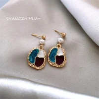 2021 new south koreas new patchwork color pendant baroque pearl earrings for womens fashion unusual jewelry christmas gifts