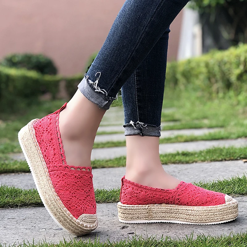 

Women Shoes 2021 Fashion Summer Casual Shoes Cutouts Lace Canvas Hollow Breathable Platform Flat Shoes Woman Sneakers
