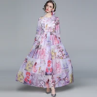 zuoman women autumn elegant floral dress festa high quality long maxi party robe femme vintage designer chiffon vestidos