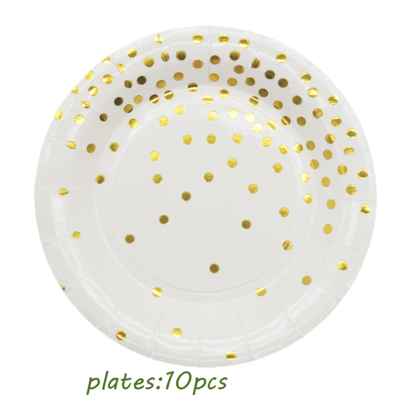 10pcs plates Черные бумажные золотистые тарелки, украшения для дня рождения, детские бумажные соломинки, свадебные украшения, подарок подружки невесты, одноразовая посуда из фольги - Цвет: 10pcs plates
