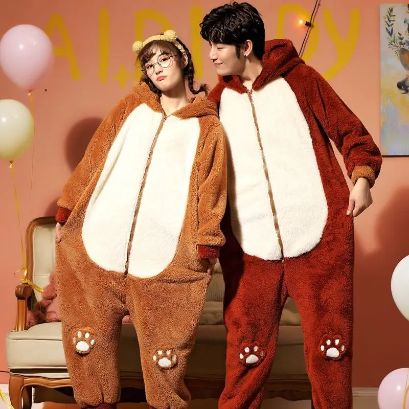 Couple Onesie Women's Autumn and Winter Cute Cartoon Home Wear Pajama Set Women Pajamas Sleepwear Women Pajama Woman Robe Set