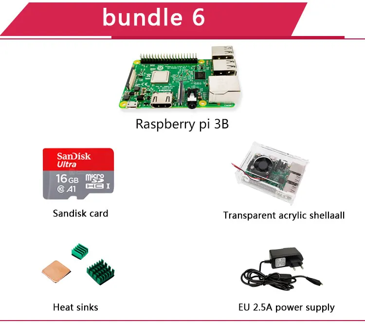 Element14 raspberry pi 3 Model B/B+ Plus BCM2837 1,2G raspberry pi 3 с 2,4G и 5G wifi 4,2 Bluetooth и PoE - Комплект: Bundle 6 Rpi 3B Kit