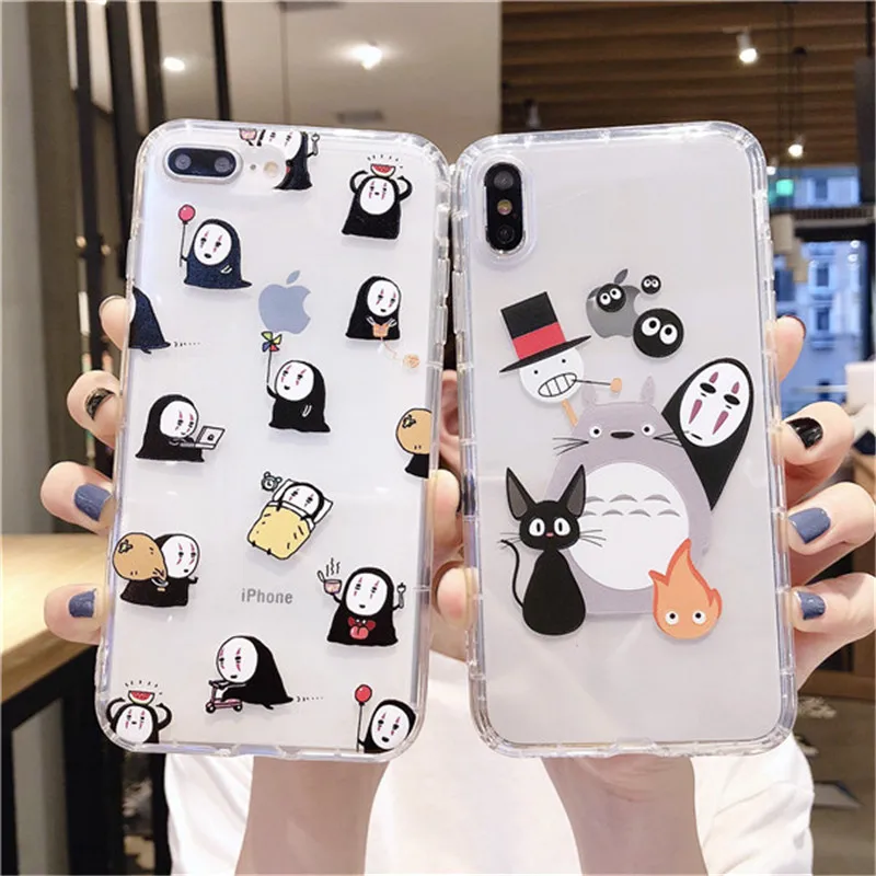 Японский мультфильм Тоторо унесенный спиром Ghibli Аниме Миядзаки Kaonashi мягкий прозрачный чехол для телефона iPhone XR X 7 7Plus 6 6S XS Max case