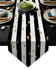 Настольная дорожка с черно-белыми полосками и золотыми точками, рождественские украшения для домашнего стола, Рождественский стол