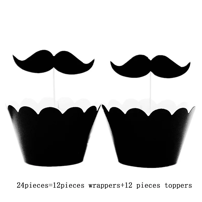 24 pcs/lot Red lips beard Cupcake Wrapper Birthday cake flag Cup Muffin Paper Topper for Party Supplies | Дом и сад