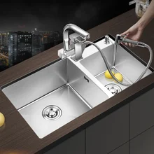 Apartment Stainless Steel Kitchen Sink for Hotel Home Improvement Double Bowls Under Counter Basin Set with Drain Accessories