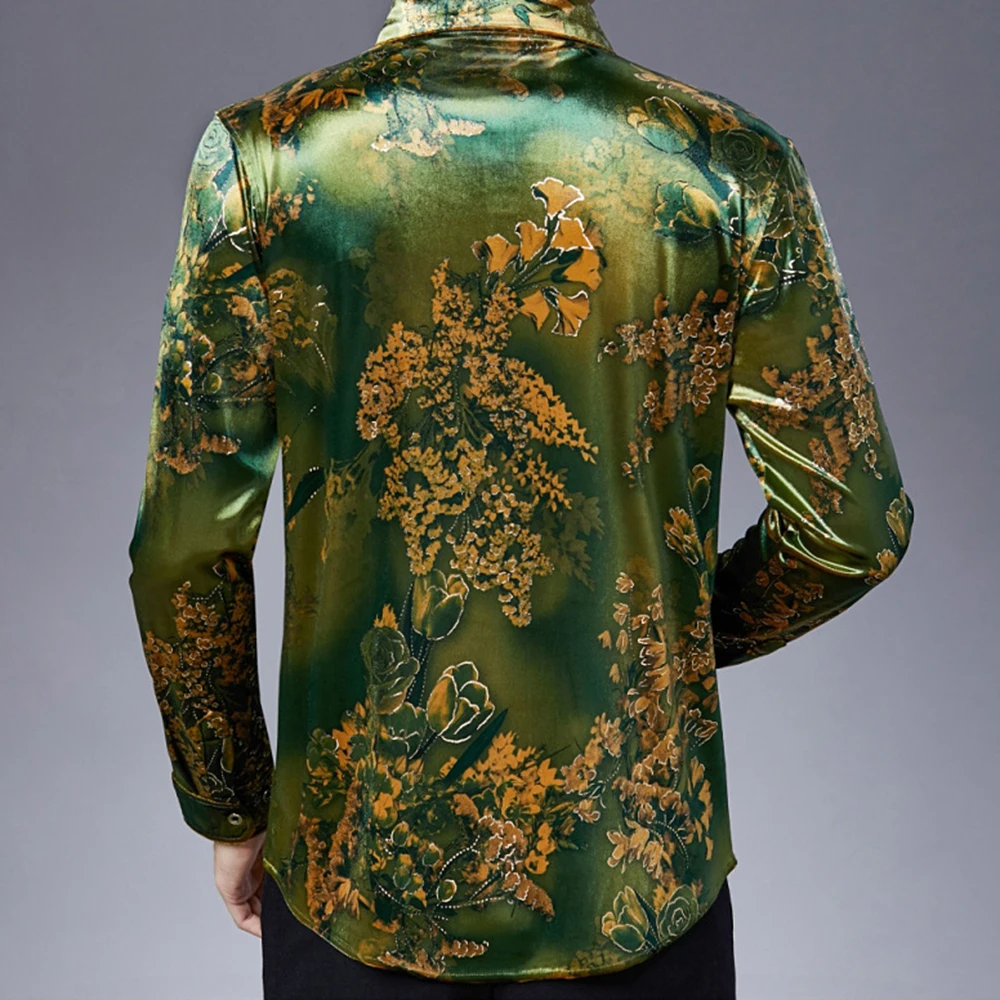 Men Print Camisas Hombre Royal Slim Baroque Men Clothing Club Party Dress Shirt Velvet
