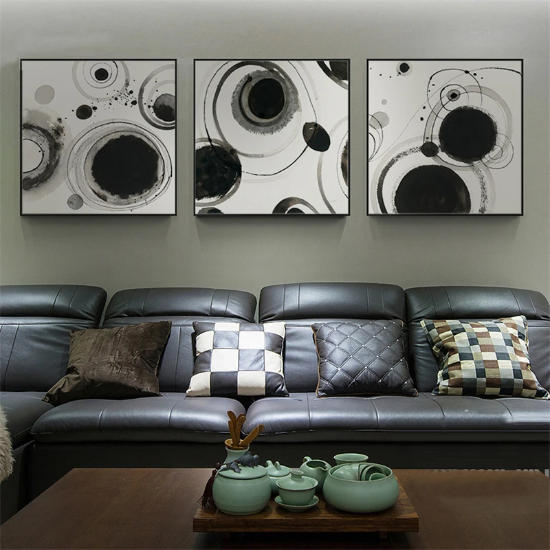 Абстрактный черный круг геометрическое синее дерево кольцо холст картина