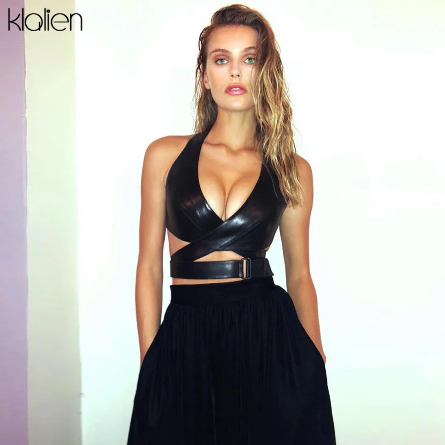 KLALIEN/черный сексуальный перекрестный ремень висячий жилет с вырезом на спине 2019
