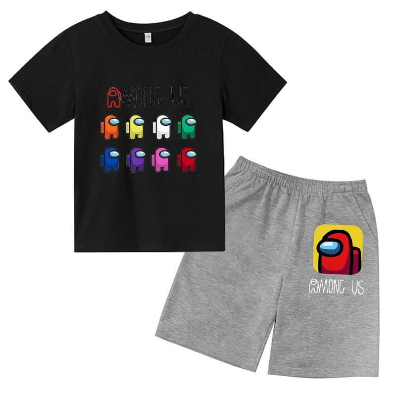 

2021 New Among Us Cartoon Printing T Shirt Children Tracksuits For Girls And Boys Sport Costume Street Harajuku Summer