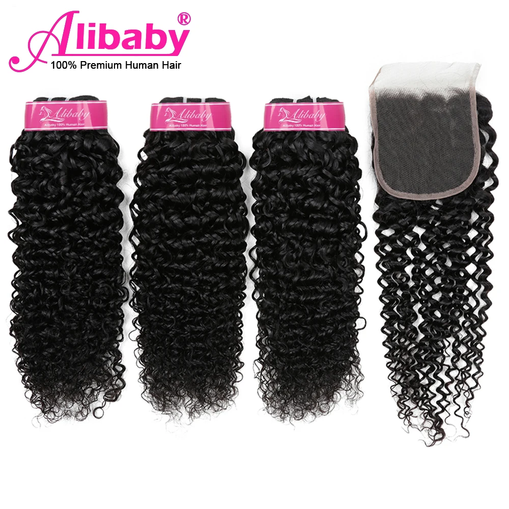 Alibaby Jerry Curl человеческие волосы, перуанские волосы, пряди с закрытием, не Реми волосы для наращивания, человеческие волосы, пряди с закрытием
