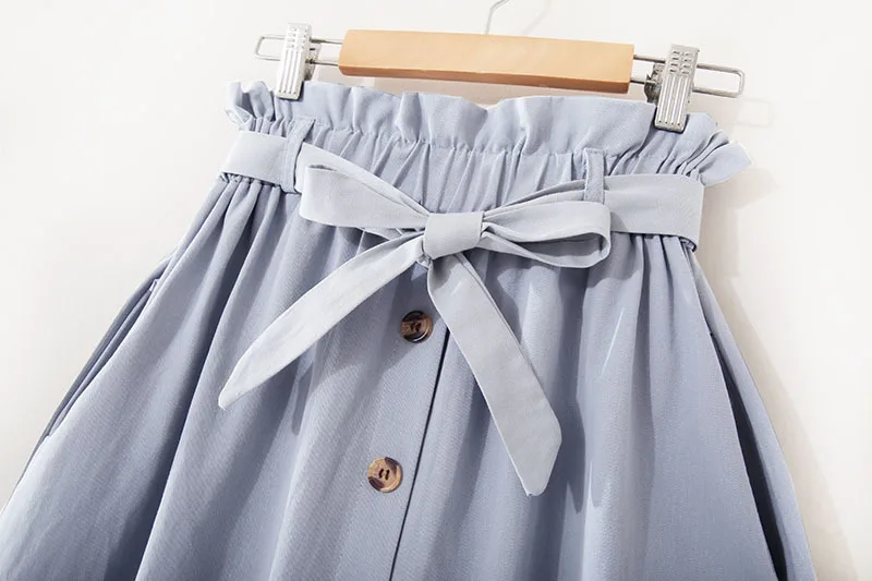 

SHENGPALAE Personality High Elastic Waist Bow Skirt Women's Summer 2021 New Single Breasted Knee-length Skirt Female Tide 5E1942