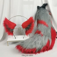 new handmade work red neko fox ears tail style hairhoop hairbands headband headwear cosplay costume accessories