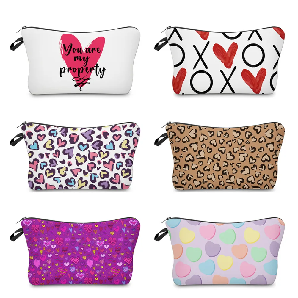 

FCCEXIO 10PCS/Bags Loving Heart 3D Print Women Cosmetic Bags Travel Organizer Makeup Brush Lipstick Storage Makeup Wash Bags