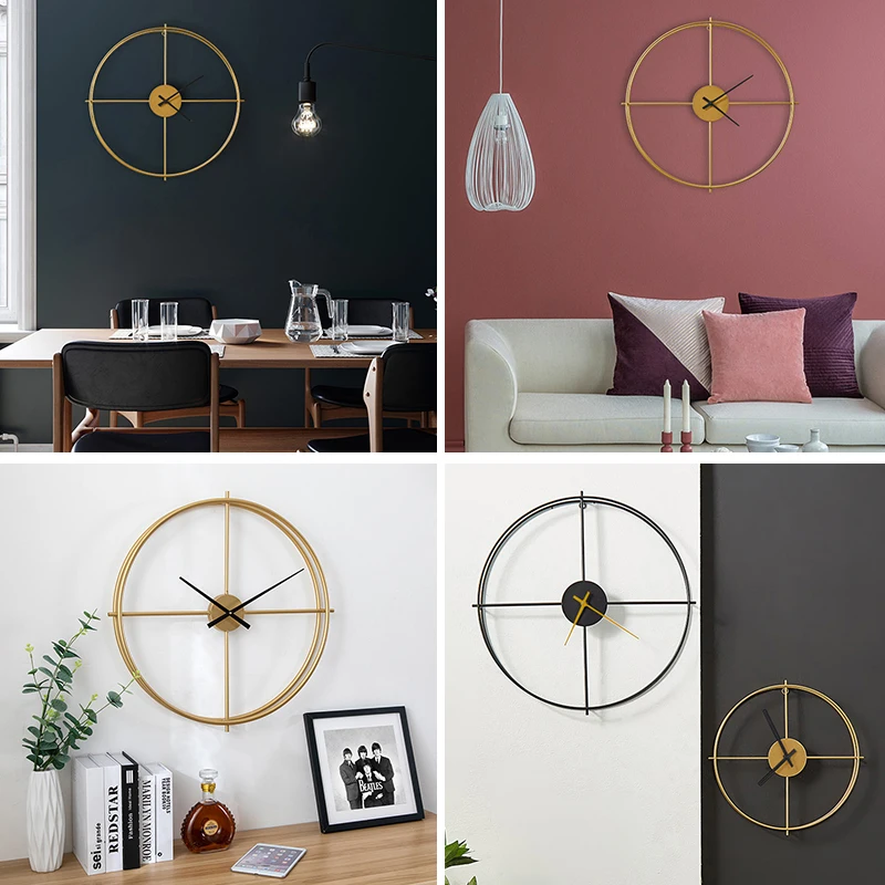 Nordic Black Gold Large Silent Wall Clock Living Room study Office Decoration Mute Metal clock for Hotel Modern | Дом и сад