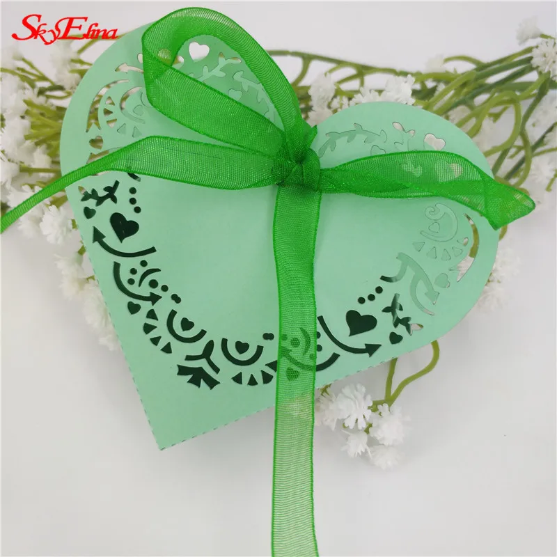 Light Green 50 шт. подарок в форме сердца коробки детский душ день рождения коробка конфет лазерная резка Подарочная сумка для детей партия коробка для свадебных сувениров 8Z - Цвет: Light Green