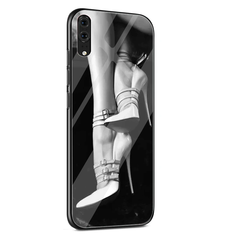 Стеклянный Чехол для мобильного телефона обувь на высоком каблуке балетки huawei P30