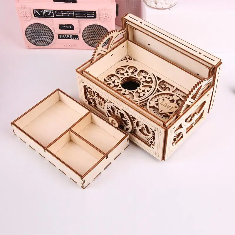 

Wooden Mechanical Transmission Model Uguter Music Jewelry Box 3d Assembling Diy Wooden Secret Treasure Box Mechanism Box