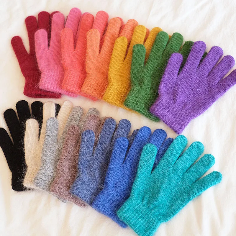 2021 New Rabbit Knitting Pink Gloves Gloves Female Winter Rabbit Fur Gloves Women's Winter Gloves Women Girls Mittens