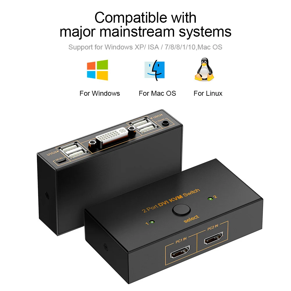 

2 Poort KVM- 4 USB 2,0 DVI 1080 P, , Muis Toetsenbord Delen