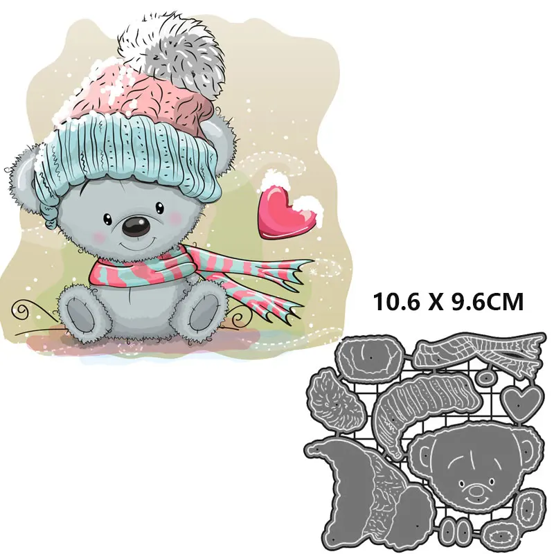 Металлические Вырубные штампы с милым медведем Зимний Медведь шарфом форма для