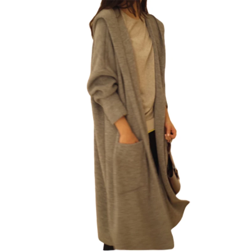 

Женская куртка 2020 осень и зима новая однотонная женская Большая куртка в длинном свободные и тонкие с капюшоном Женское пальто