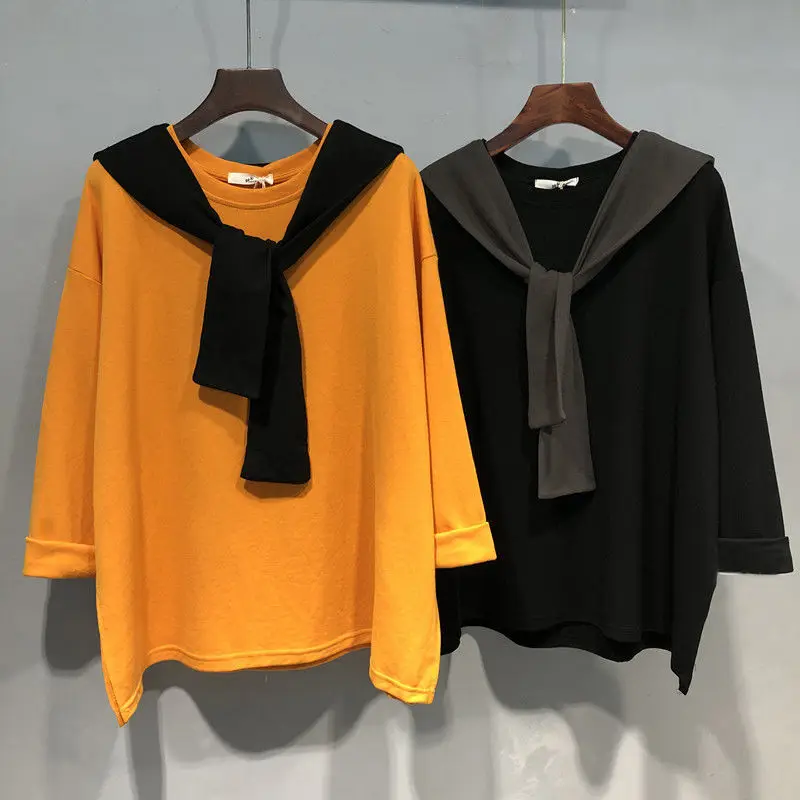 

Women's new fake two T-blood women's long sleeve foreign style loose top bottoming shirt