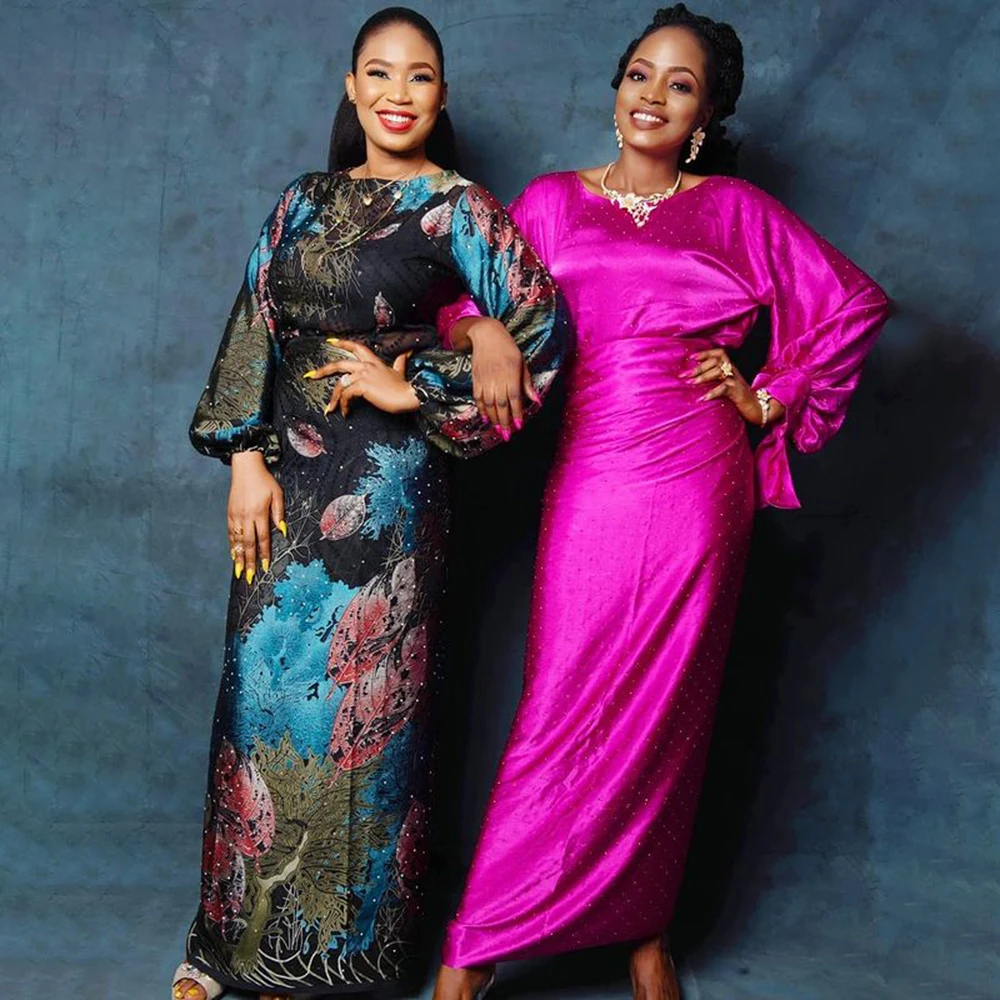 

Female Robe African Dresses For Women New Colorful Pattern Print Ankara Design Lantern Sleeve Elegant Long Maxi Dress Fashion