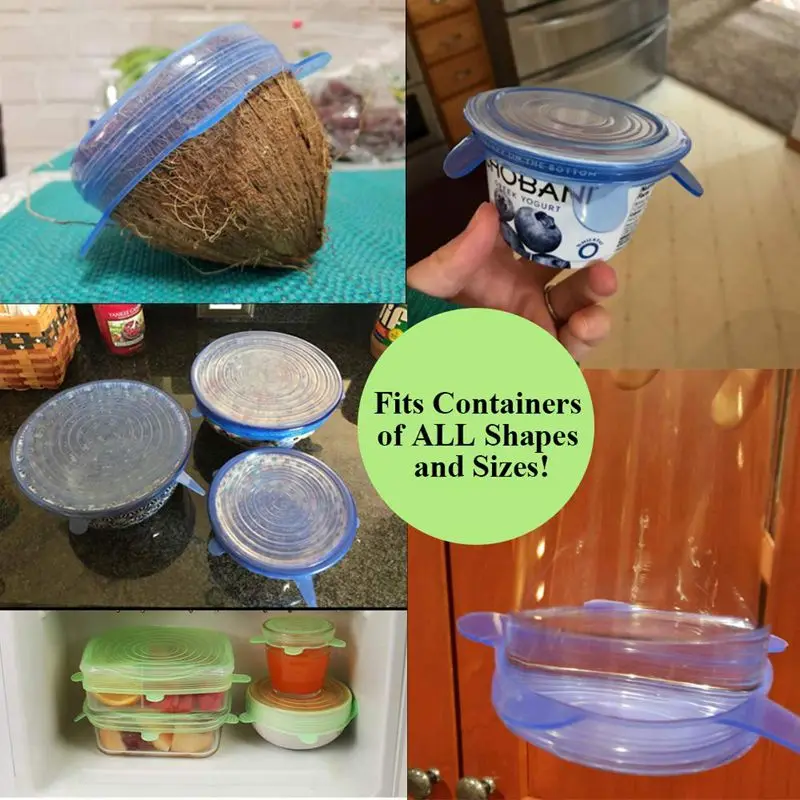 ABFU-Silicone Stretch Lids,12-Pack Various Free Flexible Container Lids Food Covers For All Shape Of Containers, Microwave& Dis