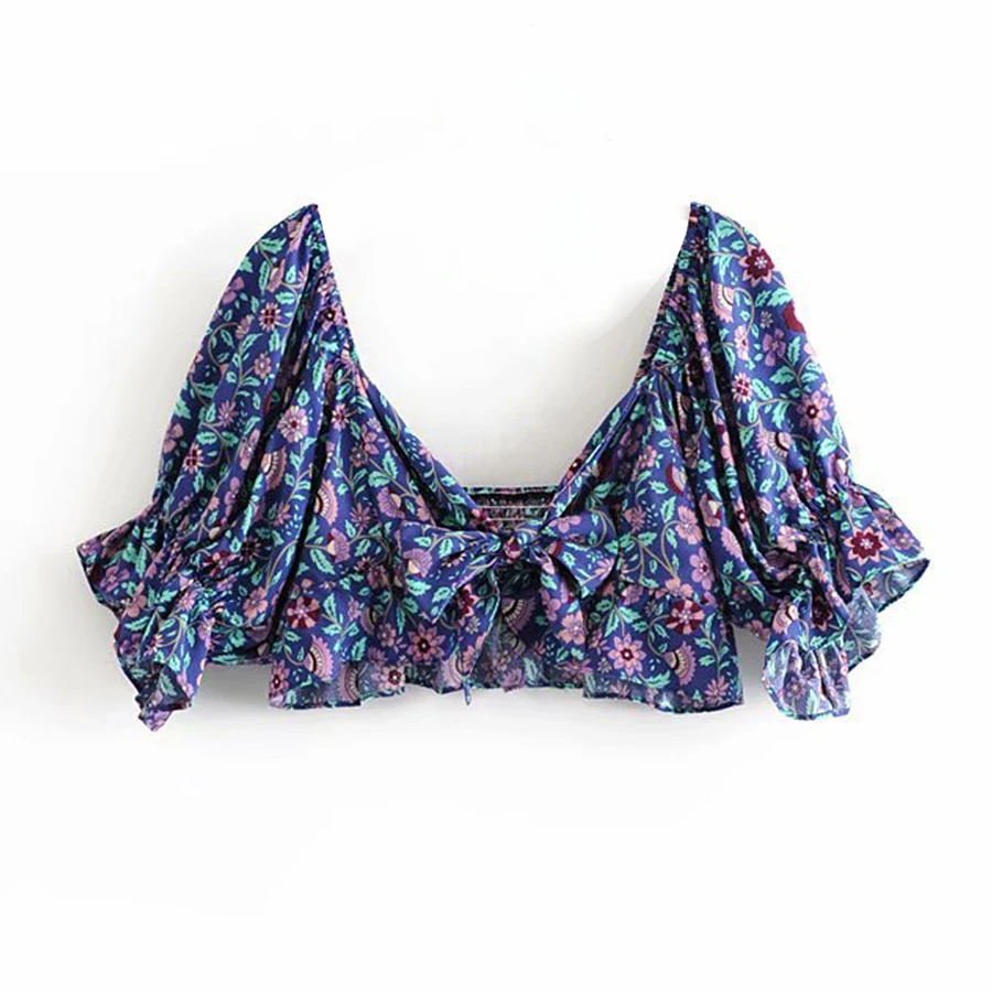 crop top TEELYNN юбка миди для женщин городская Цыганская пляжная одежда из вискозы с цветочным принтом летняя юбка с завязками на талии - Цвет: crop top