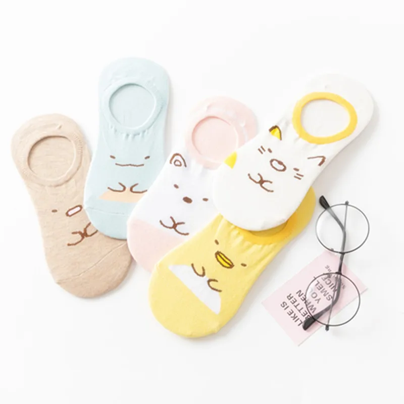 

New Women's Socks Cartoon Korean Version Of The Corner Biological Shallow Mouth Silicone Non-slip Stealth Breathable Boat Socks