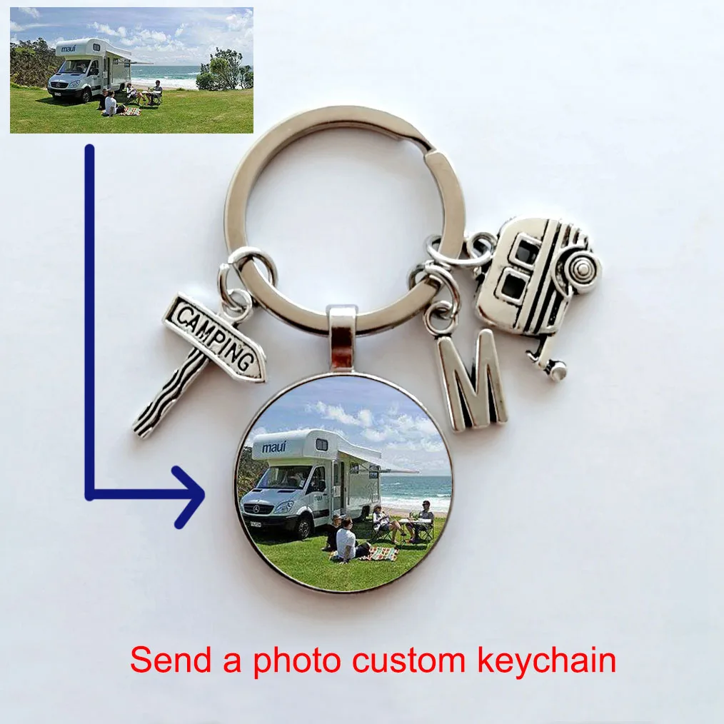 

HAPPY CAMPER name keychain RV self-driving tour photo custom key chain summer vacation travel DIY keychain souvenirs