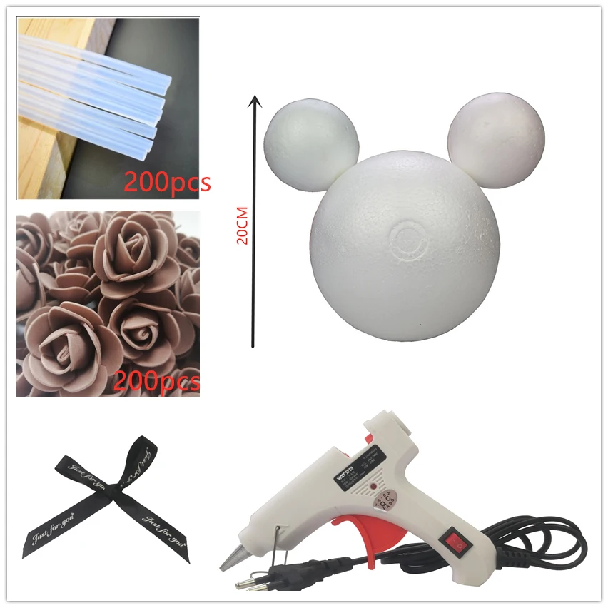 1 шт. 20/25 см пены розовая формочка "Микки Маус" DIY искусственный цветок розы Микки Пластик розы подарки «сделай сам» - Цвет: 20cm brown