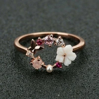 rose gold color flowers crystal rings jewelry butterfly finger women wedding zircon