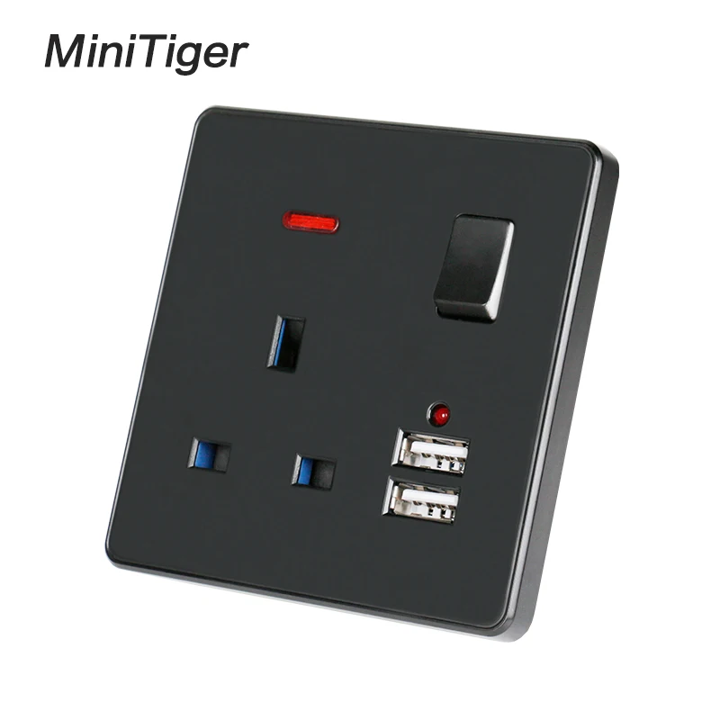 Черная настенная розетка Minitiger 13 А британский стандарт переключатель 2 1 двойной