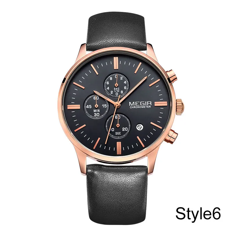 Style6 MEGIR, новинка, модные мужские часы, военные, спортивные, кварцевые часы, кожа, водонепроницаемые, мужские наручные часы, часы для мужчин, Relogio Masculino - Цвет: Style6
