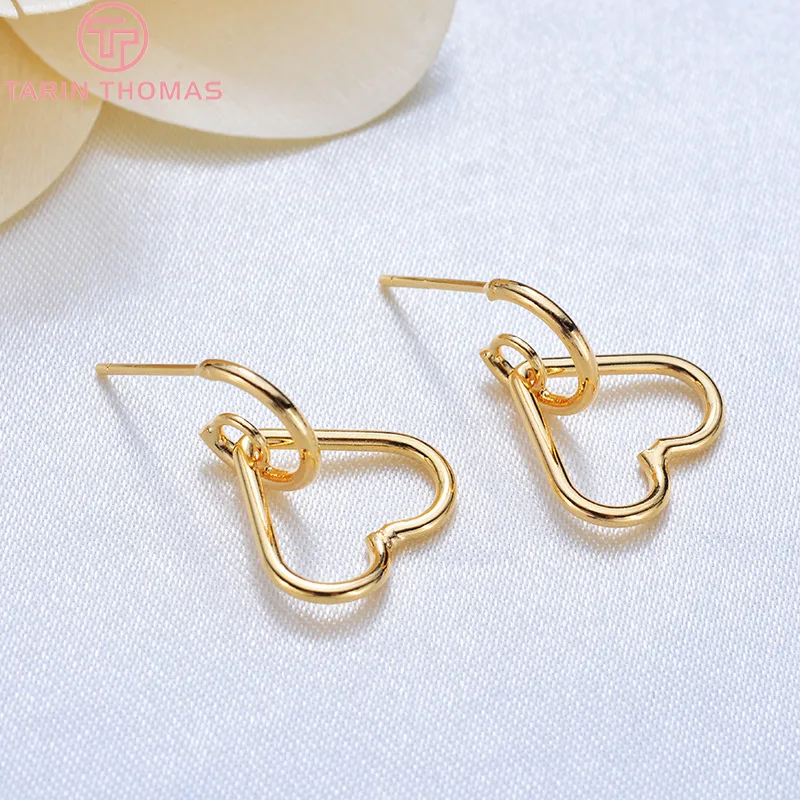 6 шт. позолоченные серьги гвоздики в форме сердца 12 мм|Серьги-гвоздики| |