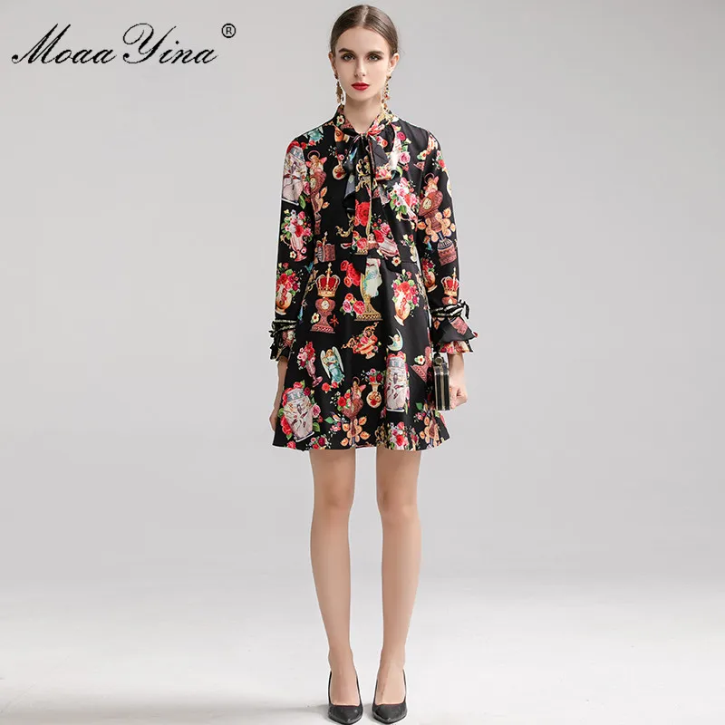 MoaaYina модное дизайнерское платье весна-осень женское длинный рукав цветочный