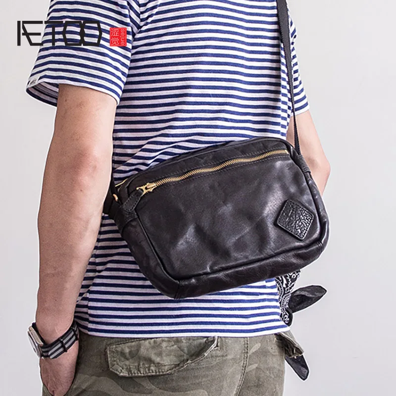 AETOO Для мужчин кожаная сумка на плечо верхний слой деловая с длинным ремнем