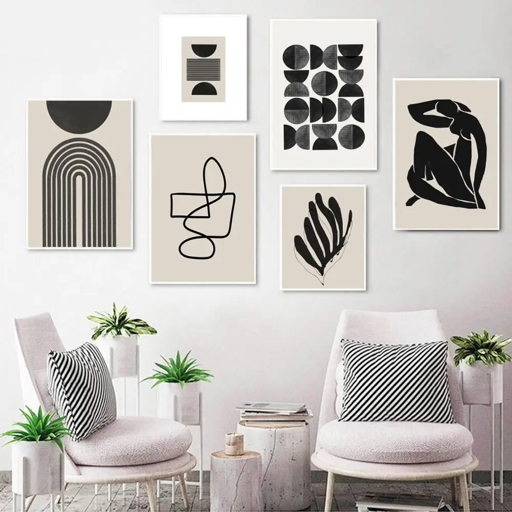 

Gallery Wall Art Pictures Black and White Rainbow Abstract Line Art Prints Scandinavian Contemporary Art Canvas Painting Decor