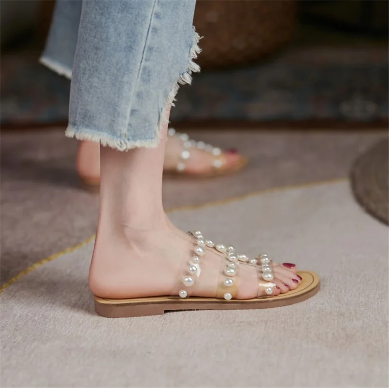 

Women Slippers Platform Shallow Solid Color Breathable Casual Women Shoes Summer Open Toe Pearl Transparent Sapatos Das Mulheres