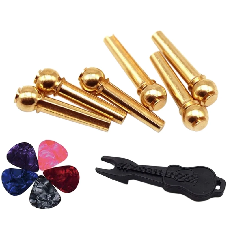 

Guitar Bridge Pins 6pcs Pure Brass Endpin for Acoustic Guitar 6 Strings Nail Pegs Fixed Cone, Replacement Parts