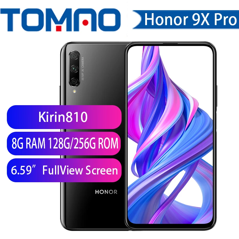 Honor 9X Смартфон Honor 9X Pro 4000 мАч батарея 7нм Kirin 810 48MP Авто всплывающий caemra Google Play поддержка