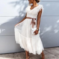 women fashion white dresses summer sleeveless slim v neck dress dresses for women party vestido de mujer