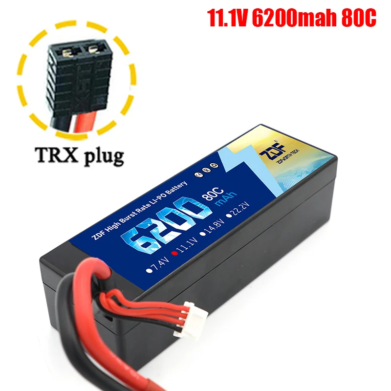3S6200mah TRX plug ZDF Lipo Аккумулятор 7,4 V 11,1 V 14,8 V 5200mah 6200mah Hardcase 2S 3S 4S 80C 160C 1/10 1/8 весы для Traxxas Slash 4x4 RC автомобилей лодки - Color: 3S6200mah TRX plug