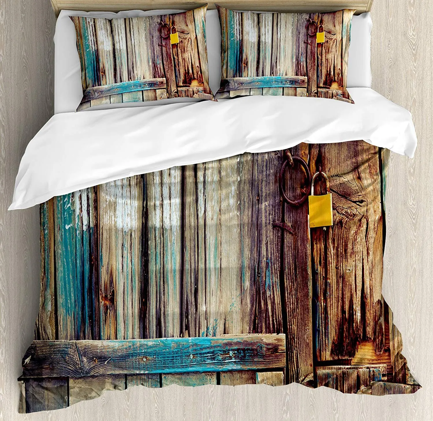 

Rustic Bedding Set Aged Shed Door Backdrop with Color Details Country Living Exterior Pastoral Mansion Duvet Cover Pillowcase