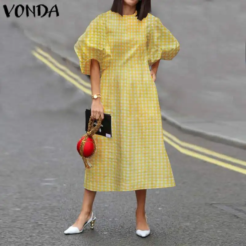 Платье VONDA женское длинное в клетку повседневный празднивечерние вечерний